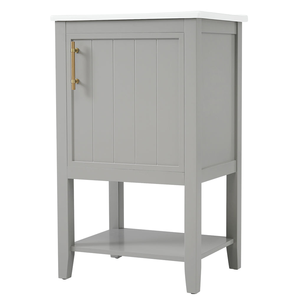 Leoglint 20" Bathroom Vanity with Sink, Bathroom Cabinet with Soft Closing Door, Storage Rack and Open Shelf, Grey