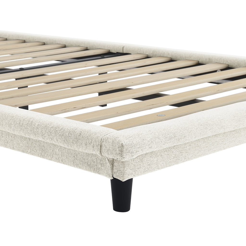 Leoglint Twin Size Upholstered Bed Frame with Light Stripe, Floating Platform Bed, Linen Fabric,Beige