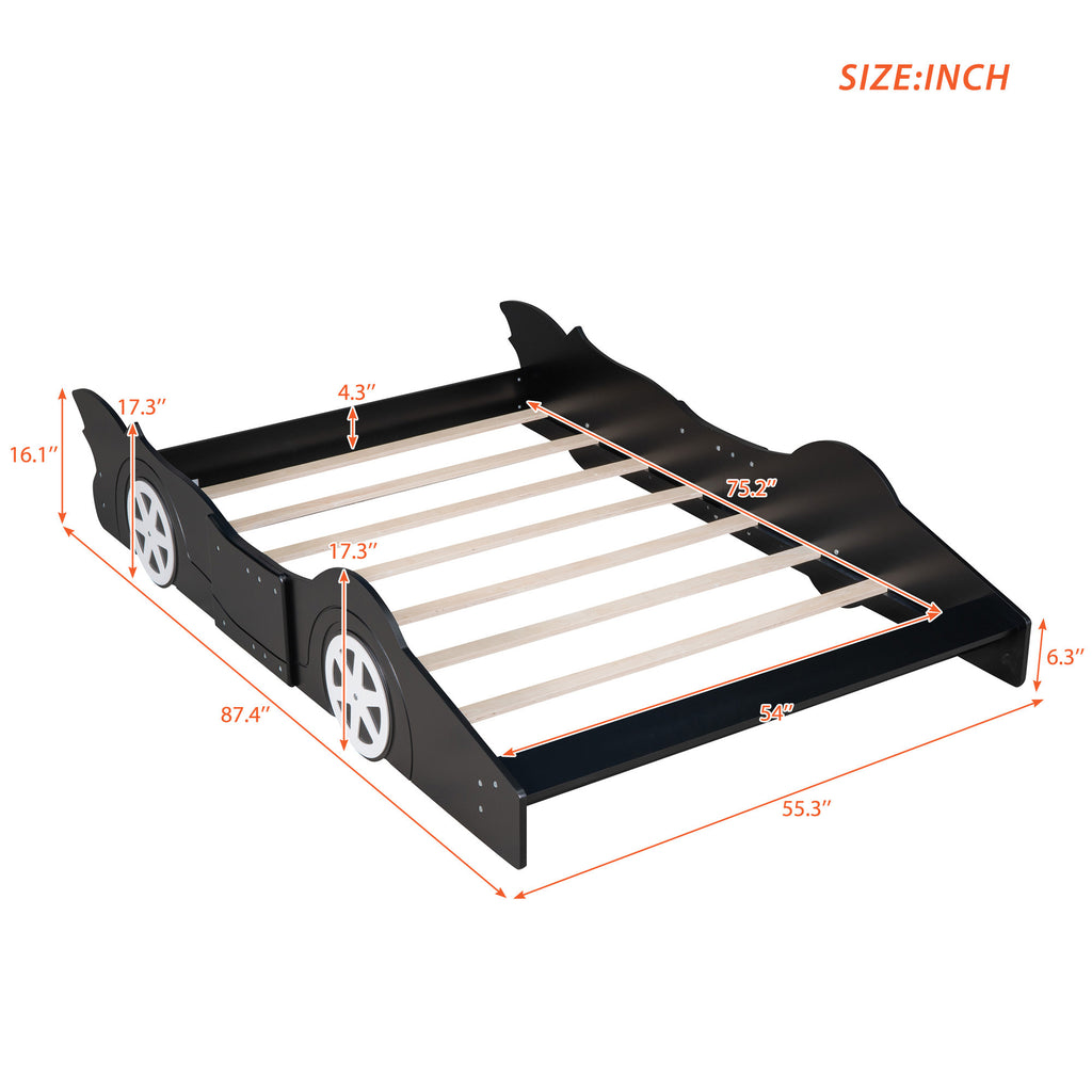 Leoglint Full Size Race Car-Shaped Platform Bed Frame with Wheels,Black