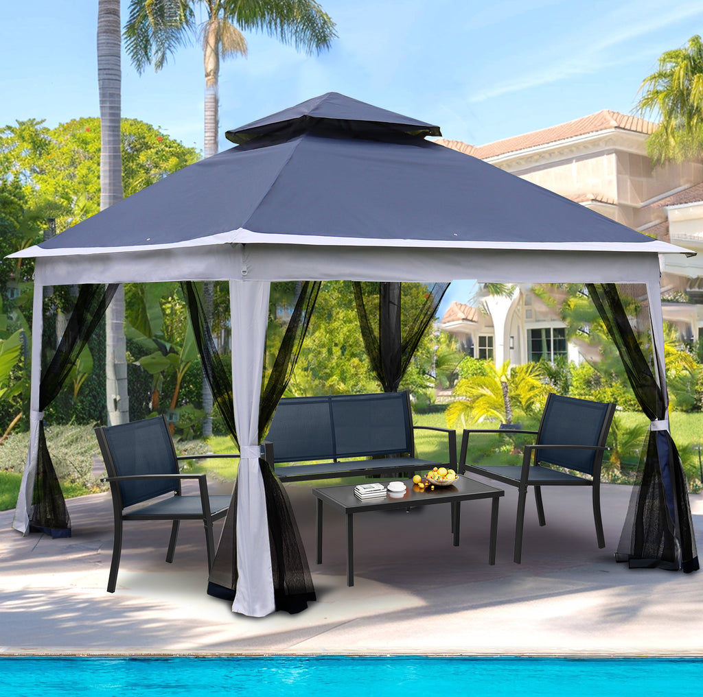 Leoglint Outdoor Umbrella 11x 11Ft Pop Up Gazebo Canopy With Removable Zipper Netting,2-Tier Soft Top Event Tent,Suitable For Patio Backyard Garden Camping Area,blue