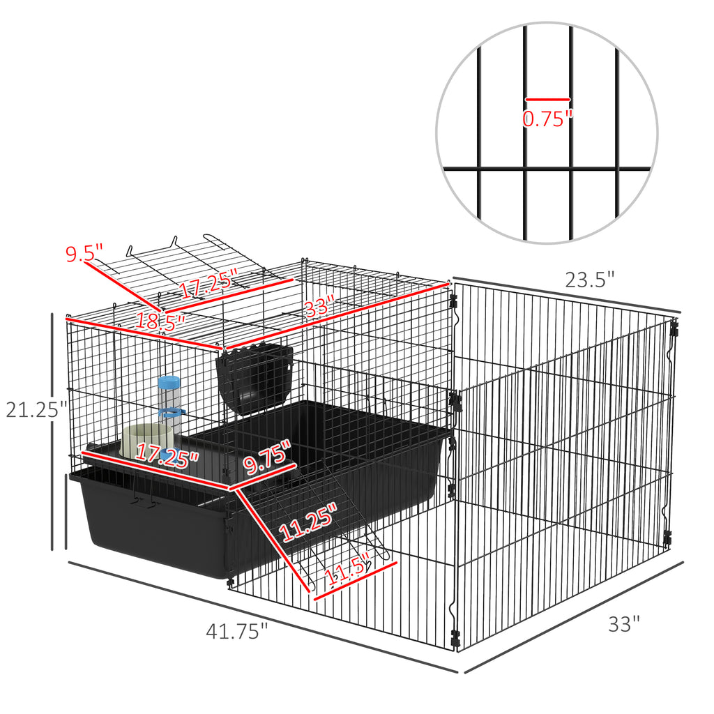 Leoglint Small Animal Cage with Playpen, Pet Habitat Indoor for Guinea Pigs Hedgehogs Bunnies with Accessories, Water Bottle, Food Dish, Feeding Trough, 42" x 33" x 21"