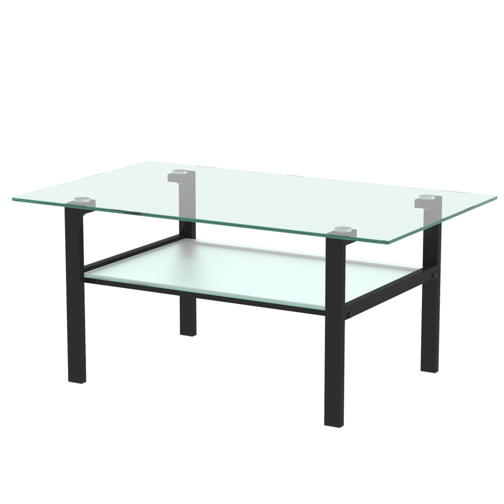 Leoglint Transparent glass black coffee table, modern simple, living room coffee table, side center table