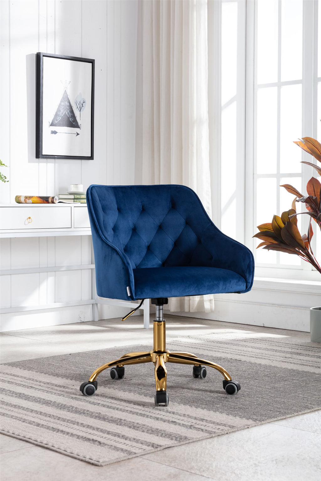 Leoglint COOLMORE Velvet Home Office Chair, Modern Cute Computer Chair, Wheels Swivel Height Adjustable Swivel Task Chair for Home Office (Navy Velvet)