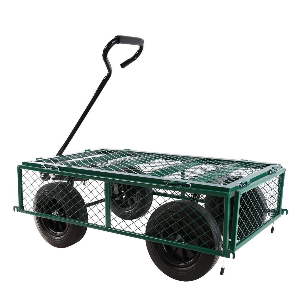 Leoglint (Green solid wheels wagon cart) Solid wheels Tools cart Wagon Cart Garden cart trucks  make it easier to transport firewood