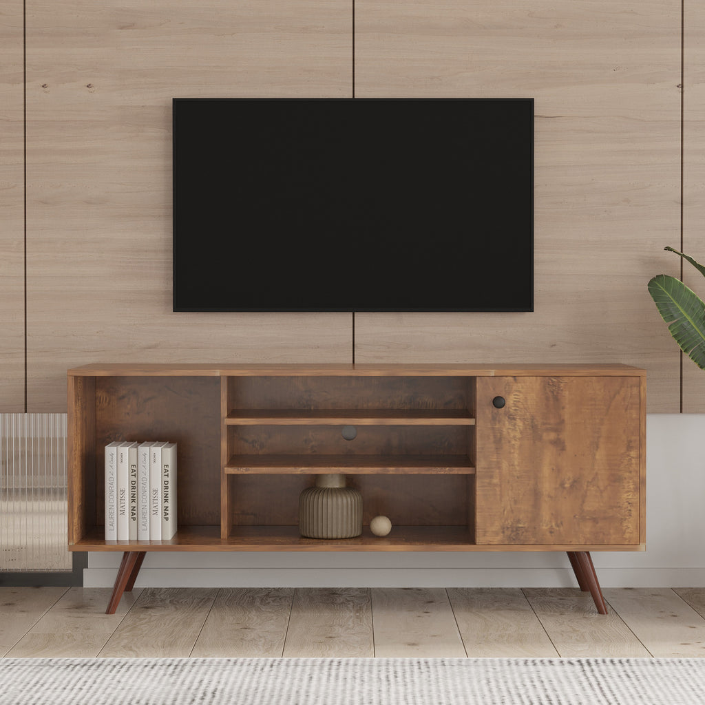 Leoglint TV Stand Use in Living Room Furniture with 1 storage and 2 shelves Cabinet, high quality particle board,Walnut