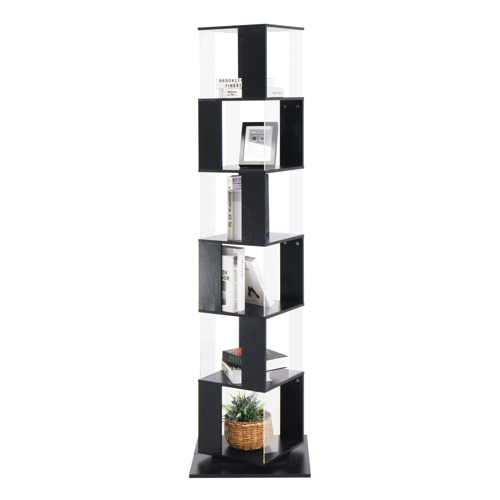 Leoglint 6 tier Rotating Bookshelf, Floor Rack Simple Bookcase  with Acrylic plate Student Multi-Function Creative Bookshelf for Living Room with anti-toppling base