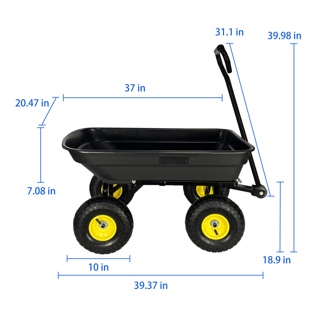 Leoglint Garden cart Folding car Poly Garden dump truck with steel frame, 10 inches. Pneumatic tire, 300 lb capacity body 75L