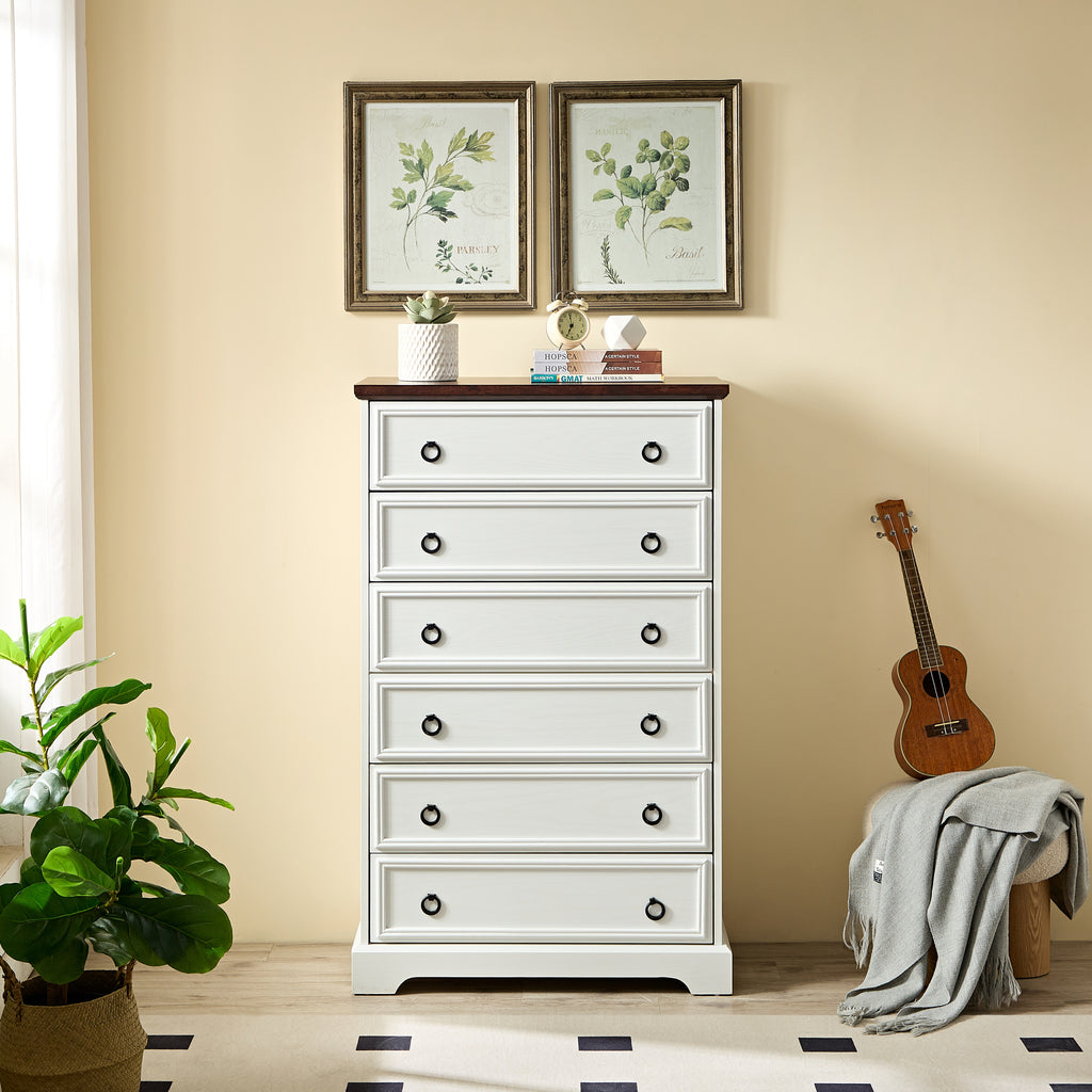 Leoglint Modern 6 Drawer Dresser,Drawer Chest,Dressers for Bedroom, Tall Chest of Drawers Closet Organizers & Storage Clothes - Easy Pull Handle, Textured Borders Living Room, Hallway,L 29.53''*W15.75''*H48.03''White