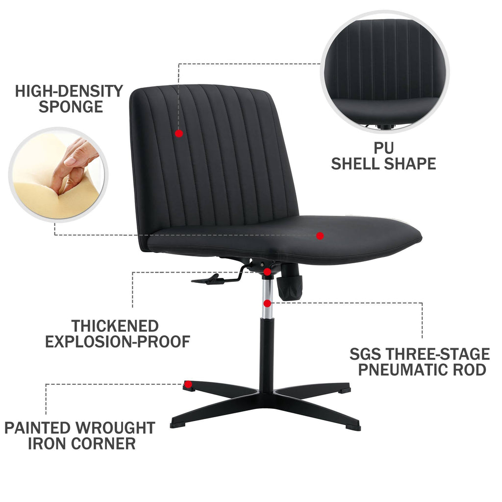 Leoglint Black High Grade Pu Material. Home Computer Chair Office Chair Adjustable 360 ° Swivel Cushion Chair With Black Foot Swivel Chair Makeup Chair Study Desk Chair. No WheelsW115167391