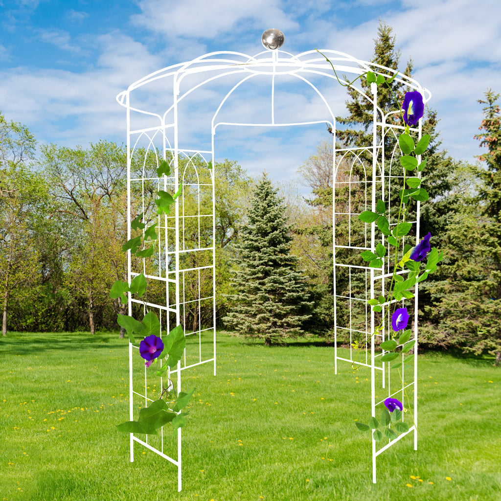 Leoglint Metal Garden Trellis Iron Garden Arbors Gazebo Dia 81.3'' x 114.2'' High Birdcage Shape Pergola Pavilion for Wedding Ceremony Cream White