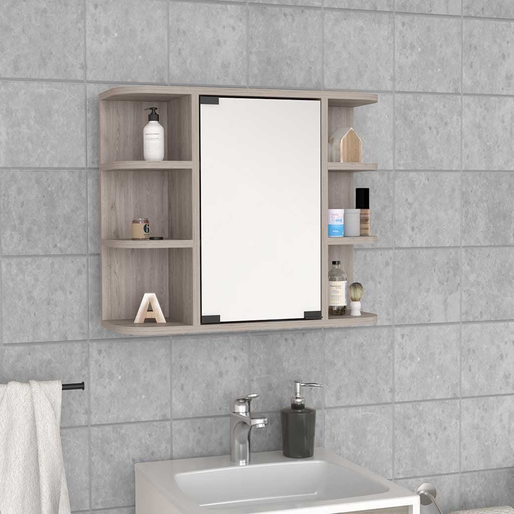 Leoglint Medicine Cabinet Milano, Six External Shelves Mirror, Light Gray Finish