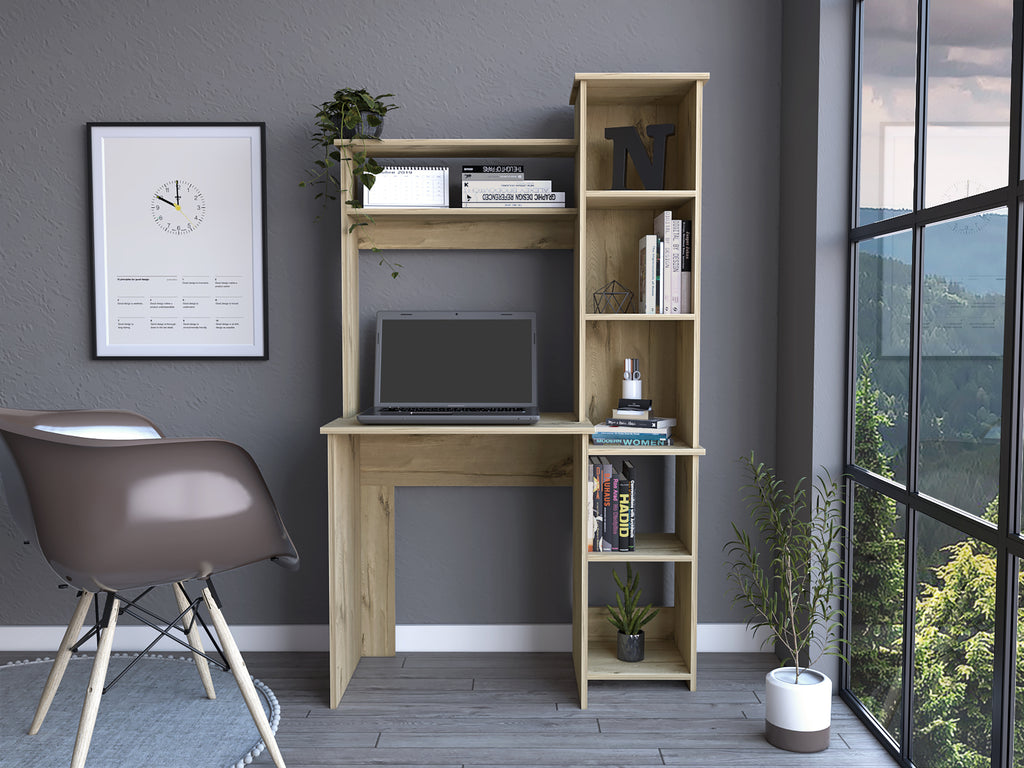 Leoglint Versalles Writintg Office Desk, Two Superior Shelves, Five Cubbies -Light Oak