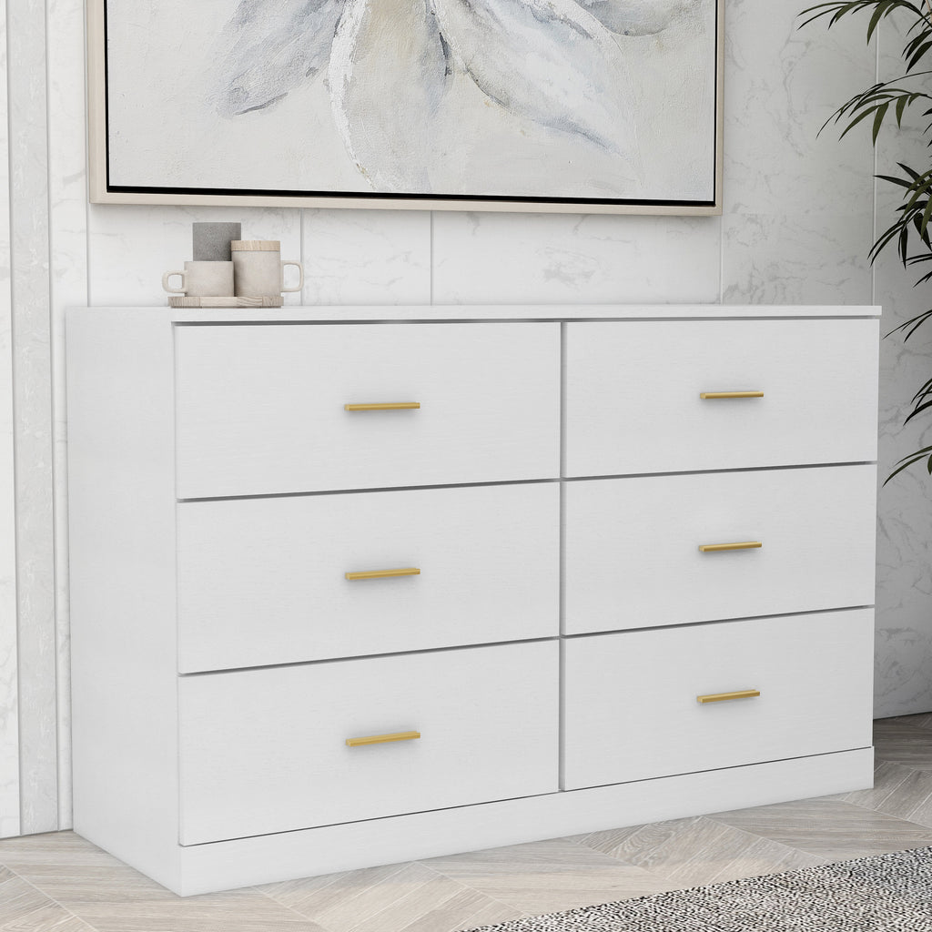 Leoglint Modern White 6-Drawer Dresser,Drawer Chest for Bedroom - Ample Storage Wide Chest of Drawers, Sturdy & Safe