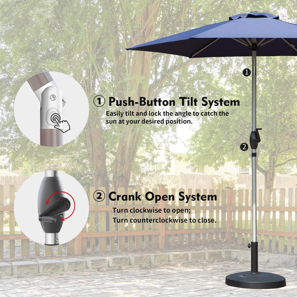 Leoglint 7.5FT Patio Umbrella, Outdoor Umbrella with Push Button Tilt and Crank, UV Protection Waterproof Market Sun Umbrella with 8 Sturdy Ribs for Garden, Deck, Backyard, Pool (Navy Blue)