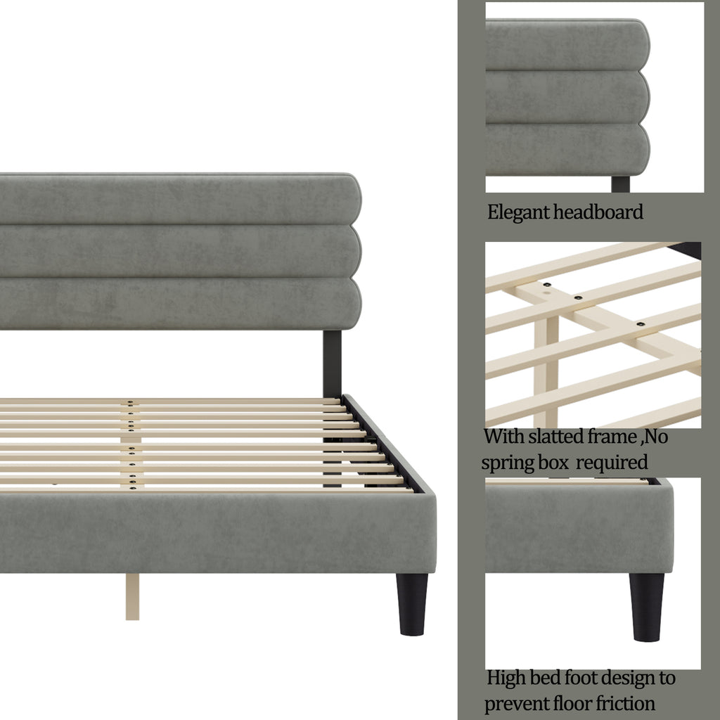 Queen Bed Frame with Headboard,Sturdy Platform Bed with Wooden Slats Support,No Box Spring,Mattress Foundation,Easy Assembly