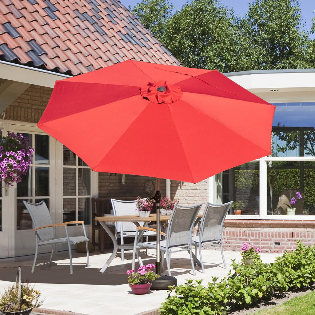 Leoglint 9FT Patio Umbrella, Outdoor Umbrella with Push Button Tilt and Crank, UV Protection Waterproof Market Sun Umbrella with 8 Sturdy Ribs for Garden, Deck, Backyard, Pool (Brick red)