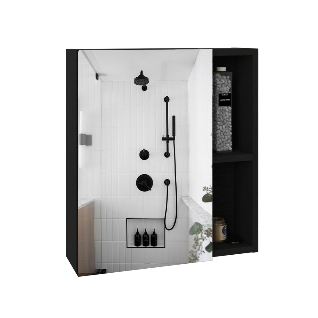 Leoglint Medicine 19H" Single Door Cabinet With Mirror, Five Interior Shelves, Black