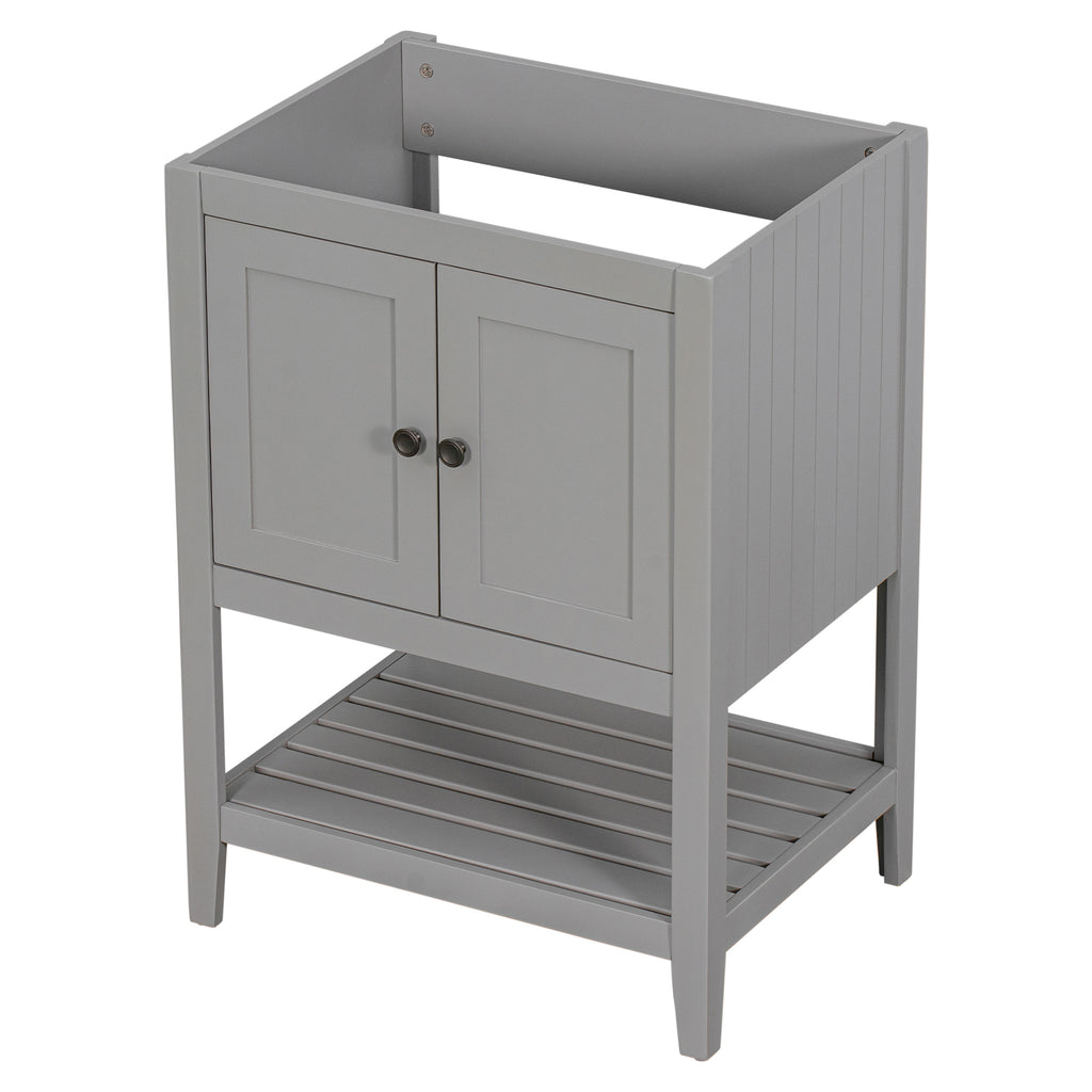 Leoglint 24" Bathroom Vanity Base Only, Soild Wood Frame, Bathroom Storage Cabinet with Doors and Open Shelf, Grey