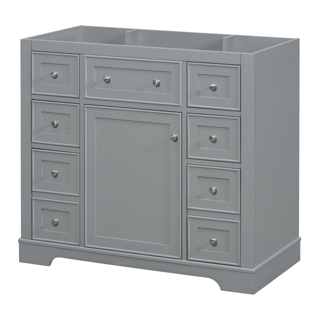 Leoglint 36" Bathroom Vanity without Sink, Cabinet Base Only, One Cabinet and Six Drawers, Grey