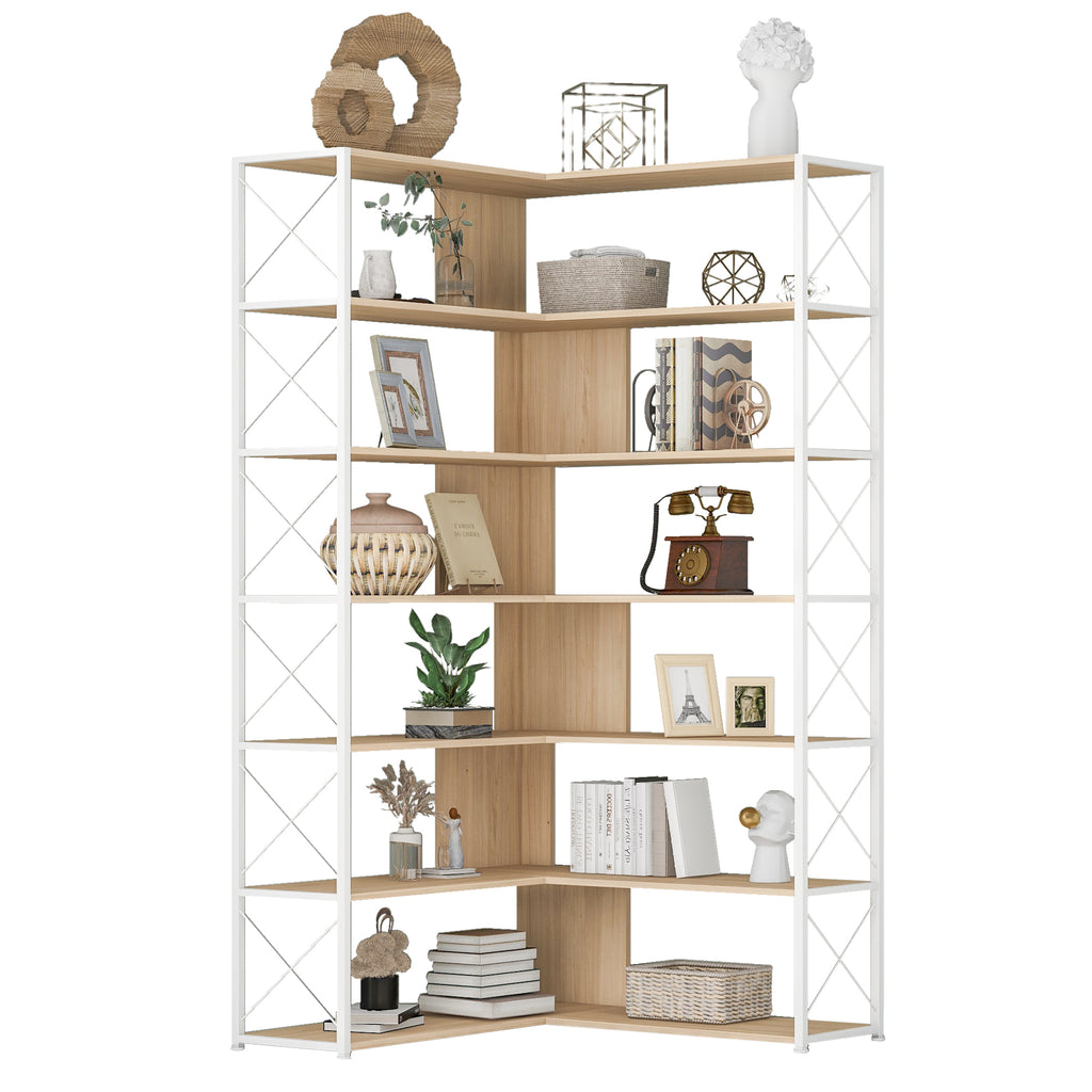 Leoglint 7-Tier Bookcase Home Office Bookshelf,  L-Shaped Corner Bookcase with Metal Frame, Industrial Style Shelf with Open Storage, MDF Board