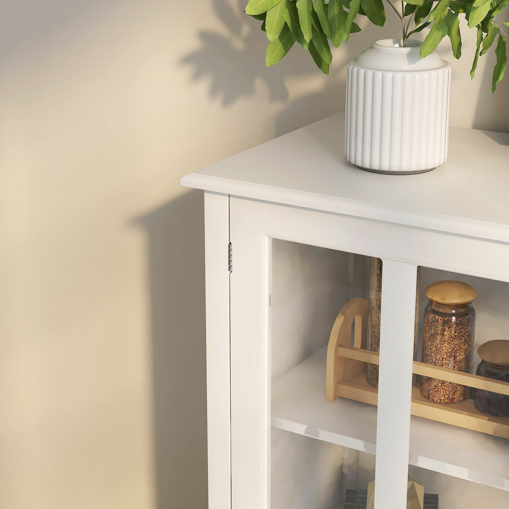 Leoglint Sideboard Buffet storage cabinet with double glass doors and unique bell handle