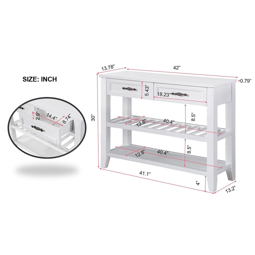 Leoglint Console Sofa Table with 2 Storage Drawers and 2 Tiers Shelves, Mid-Century Style 42'' Solid Wood Buffet Sideboard for Living Room Furniture Kitchen Dining Room Entryway Hallway, Antique White