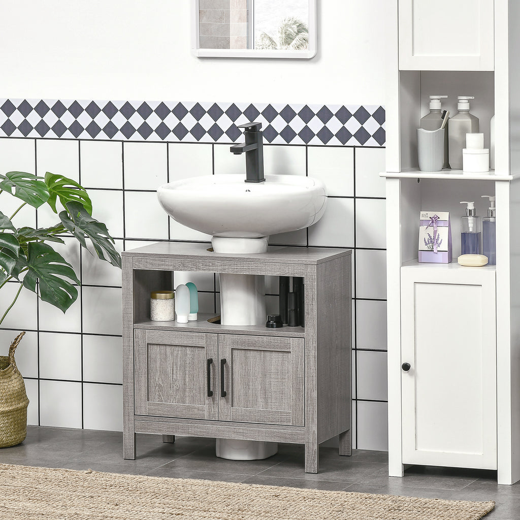 Leoglint kleankin Pedestal Sink Storage Cabinet, Bathroom Under Sink Cabinet with 2 Doors and Open Shelf, Bathroom Vanity, Gray