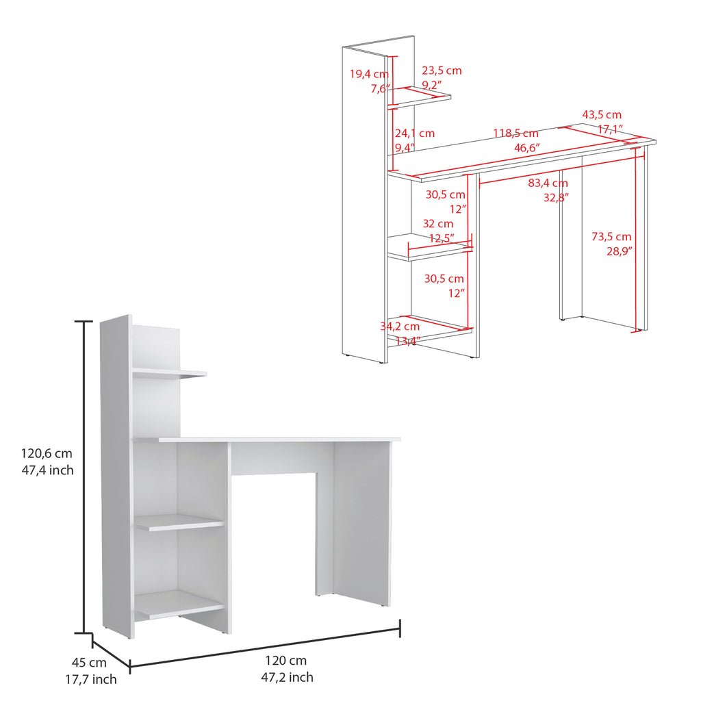 Leoglint Vilna 120 Writing Office Desk , Four Shelves