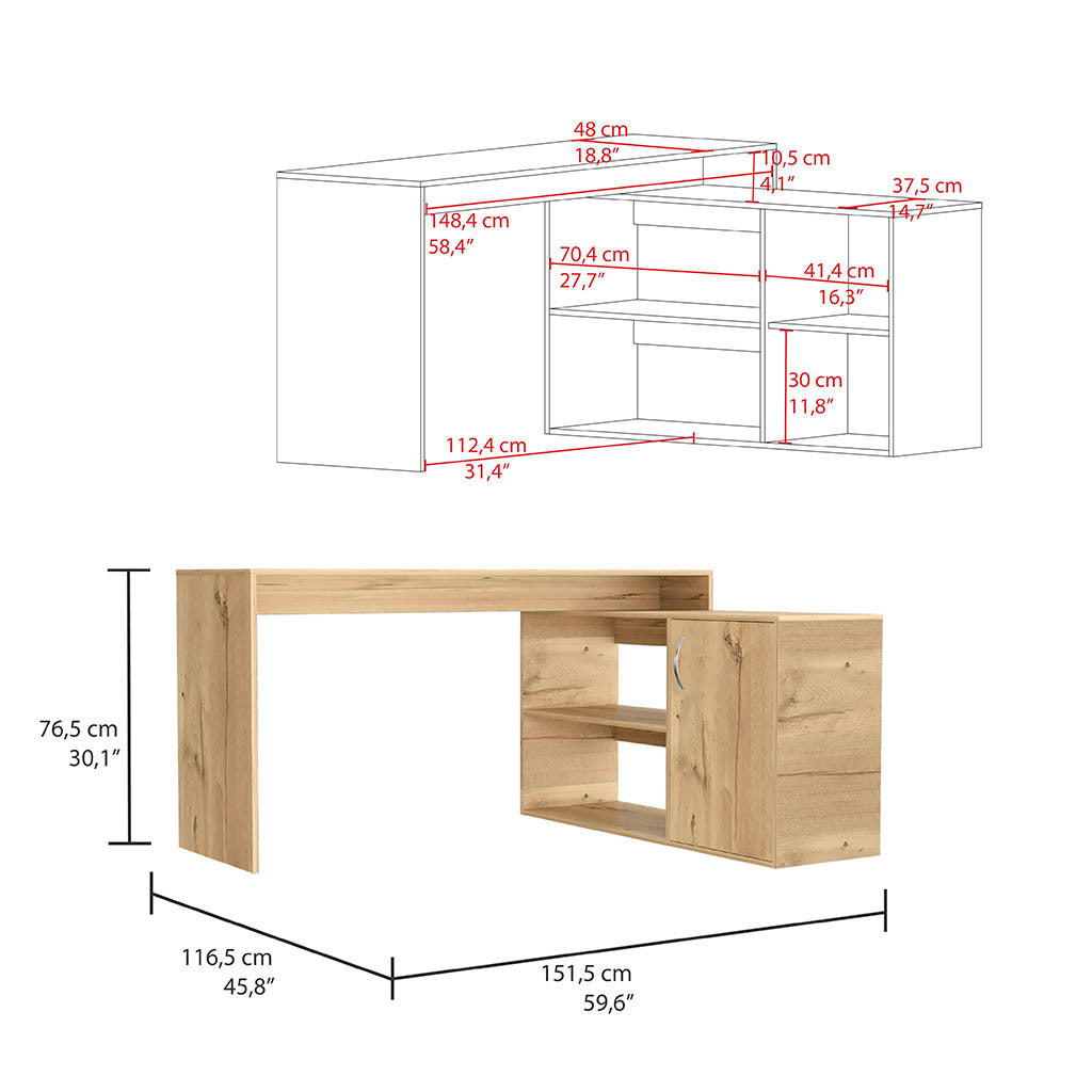 Leoglint Axis Modern L-Shaped Computer Office Desk with Open & Closed Storage -Light Oak