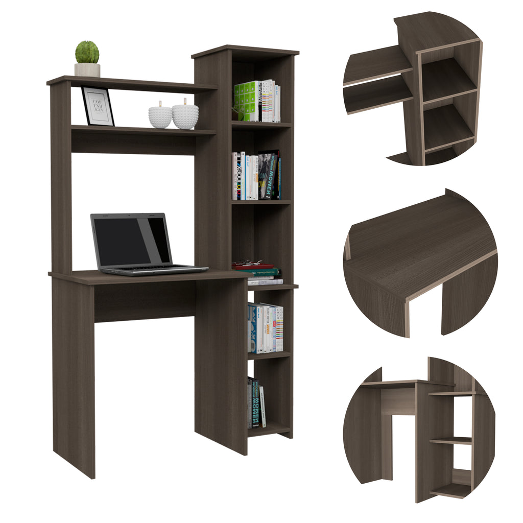 Leoglint Versalles Writintg Office Desk, Two Superior Shelves, Five Cubbies -Smokey Oak