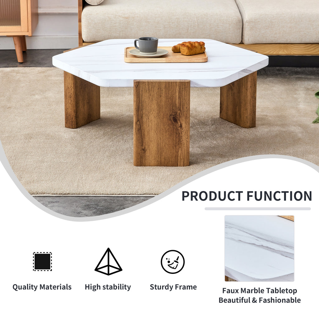 Leoglint Modern practical MDF coffee table with white tabletop and wooden toned legs. Suitable for living rooms and guest rooms.