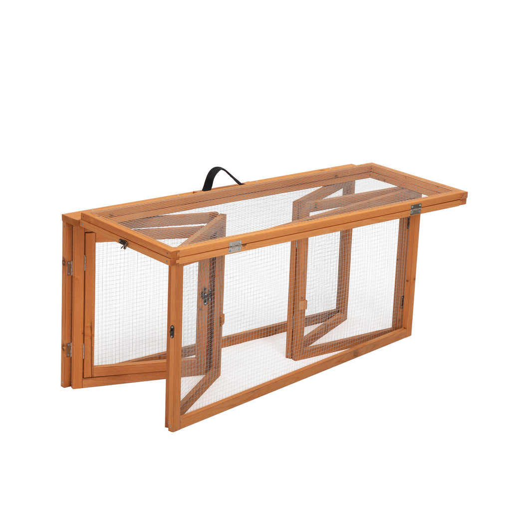 Leoglint Folding Rabbit Cage, Outdoor Chicken Coop with Run, Wooden Poultry Hutch Playpen, Orange