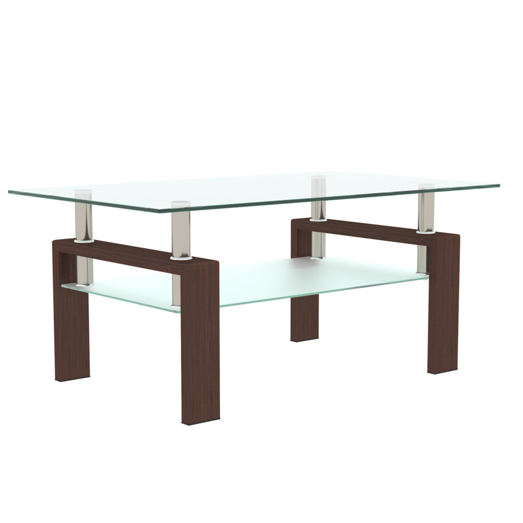 Leoglint Rectangle Walnut Glass Coffee Table, Clear Coffee Table, Modern Side Center Tables for Living Room, Living Room Furniture