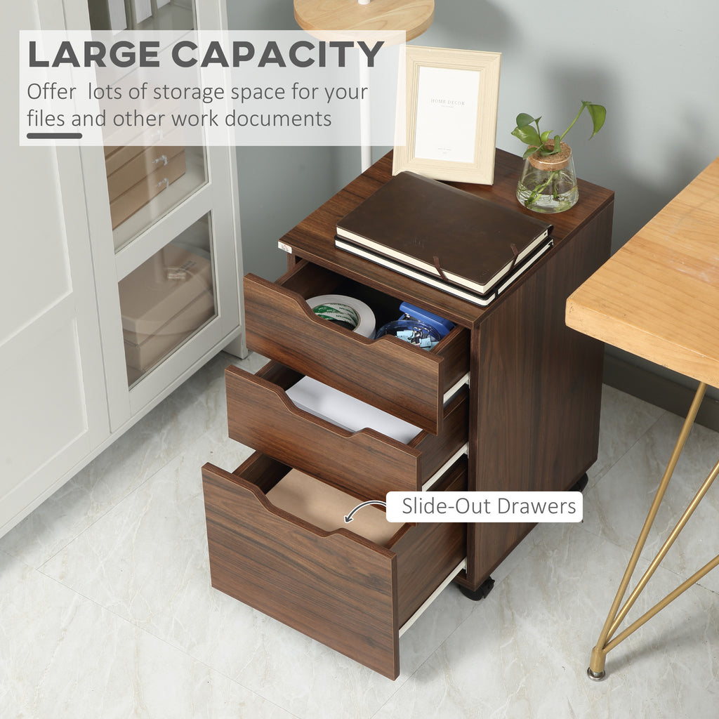 Leoglint 3 Drawer Office Storage Cabinet, Under Desk Cabinet with Wheels, Brown Wood Grain