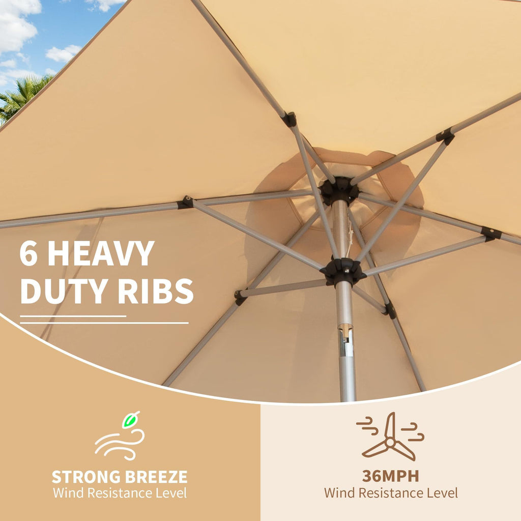 Leoglint 7.5FT Patio Umbrella, Outdoor Umbrella with Push Button Tilt and Crank, UV Protection Waterproof Market Sun Umbrella with 8 Sturdy Ribs for Garden, Deck, Backyard, Pool (Beige)