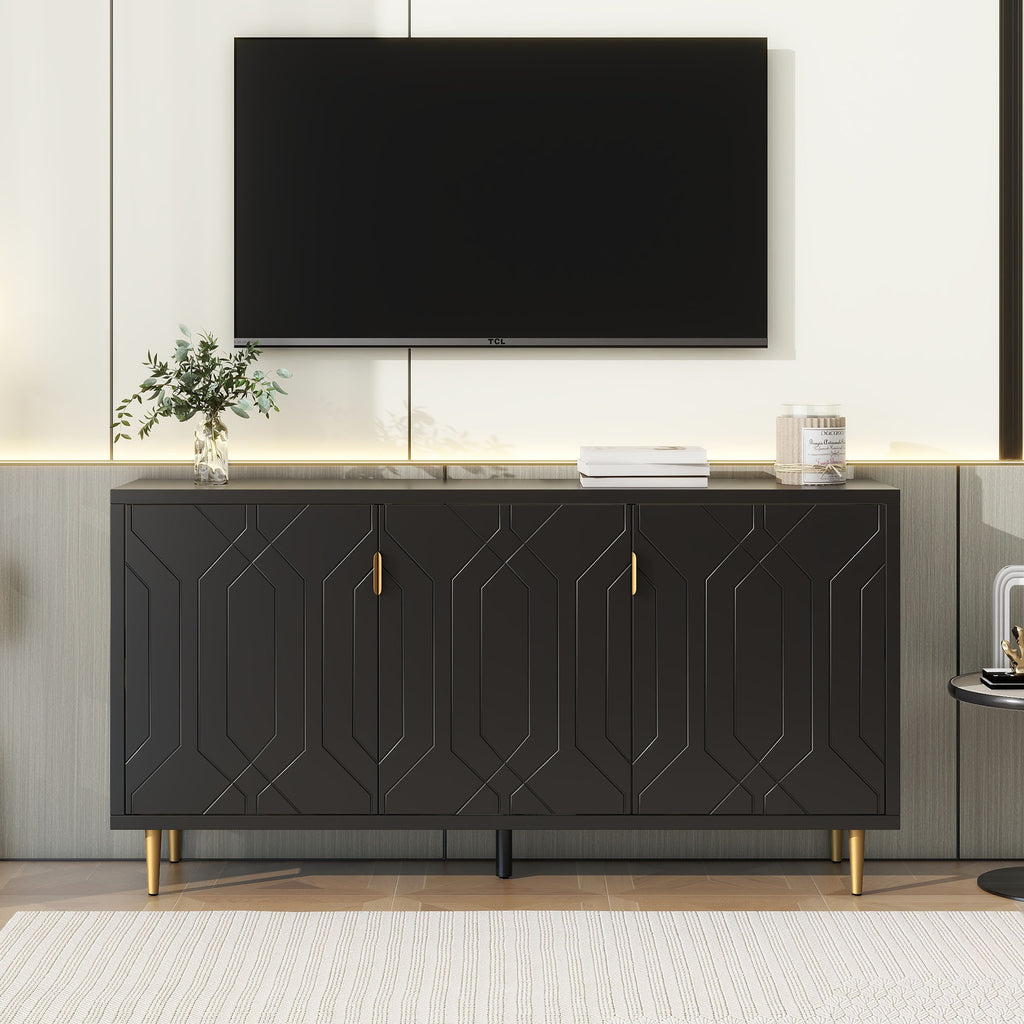 Leoglint U-Can Modern TV Stand with 3 Doors and Adjustable Shelves for Living Room, Fits TVs Up to 70 Inches, Black