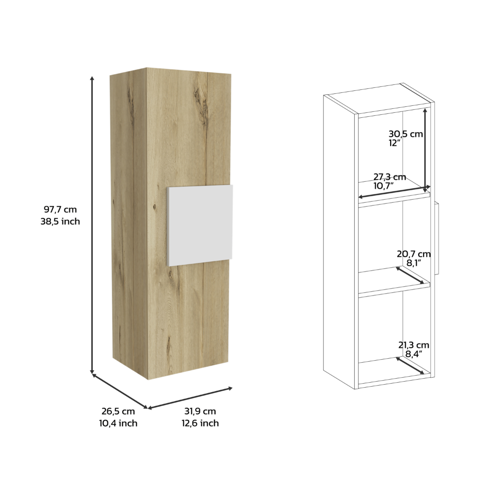 Leoglint Medicine 38H" Single Door Cabinet, Three Shelves, Light Oak / White