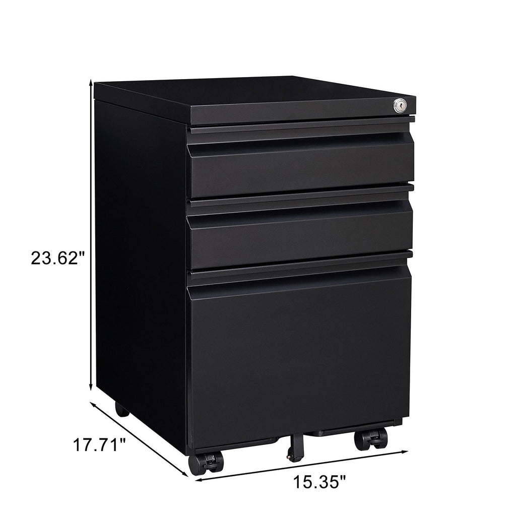 Leoglint 3-Drawer Mobile File Cabinet with Lock, Office Storage Filing Cabinet for Legal/Letter Size, Pre-Assembled Metal File Cabinet Except Wheels Under Desk(Black)