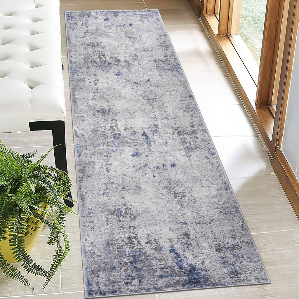 Leoglint 2X8 Silver/Blue/Abstract Non-Shedding Living Room Bedroom Dining Home Office Stylish and Stain Resistant Area Rug