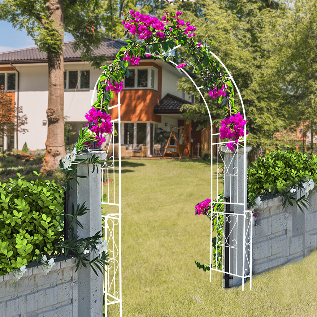 Leoglint Metal Garden Trellis W55'' x H94.5'' Garden Arbor Trellis Climbing Plants Support Rose Arch Outdoor Arch Cream White