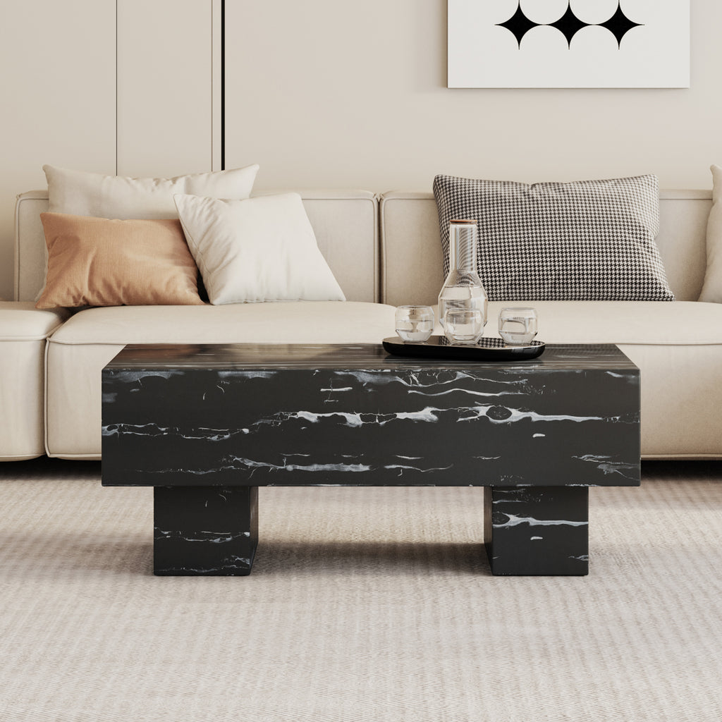 Leoglint The black coffee table has patterns. Modern rectangular table, suitable for living rooms and apartments. 43.3"*21.6"*17.2"