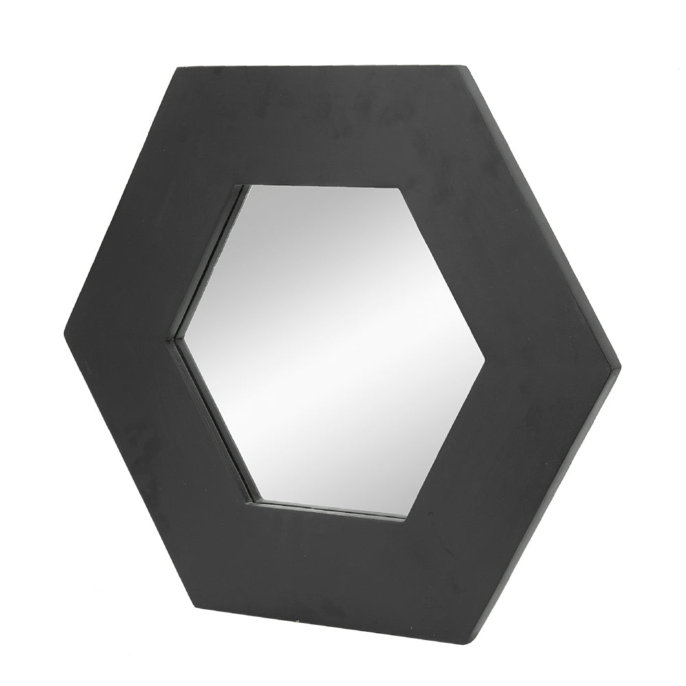 Leoglint 18.5" x 18.5" Hexagon Mirror with Solid Wood Frame, Wall Decor for Living Room Bathroom Hallway, Black