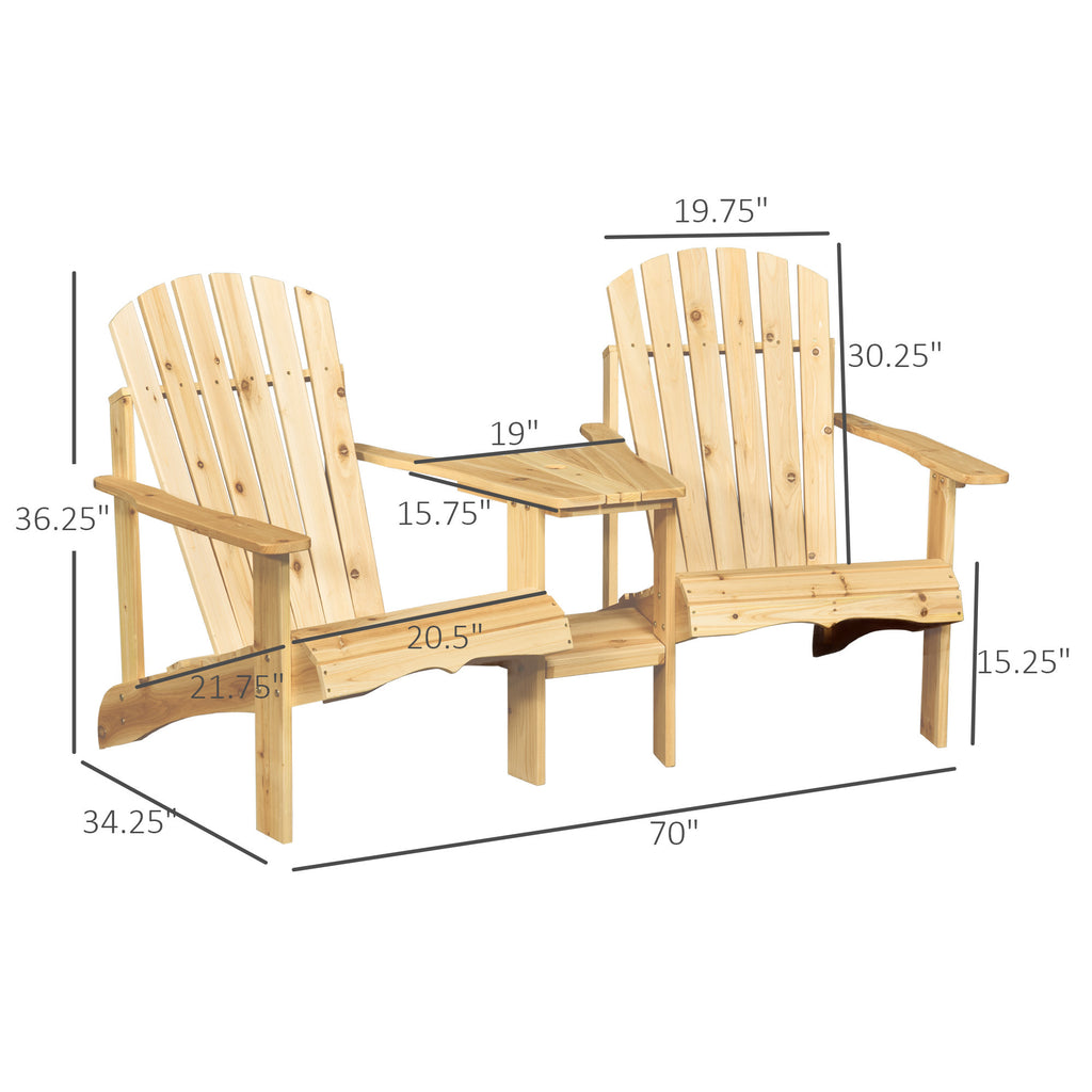 Leoglint Wooden Adirondack Chair for Two, Outdoor Fire Pit Chair Set with Table & Umbrella Hole, Patio Outdoor Chairs for Deck Lawn Pool Backyard, Natural