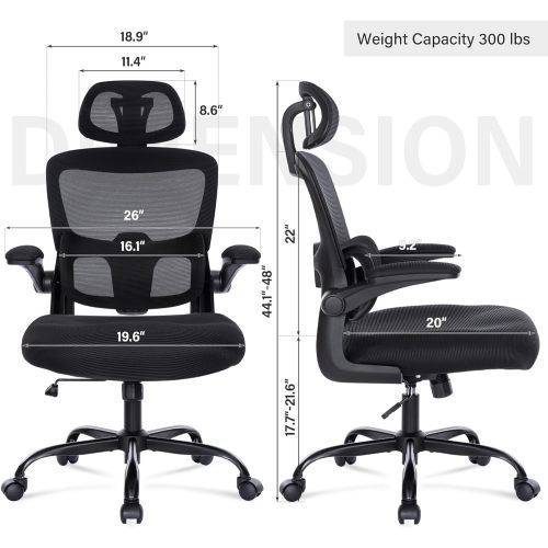 Leoglint Ergonomic Mesh Office Chair with 3D Adjustable Lumbar Support, High Back Desk Chair with Flip-up Arms, Executive Computer Chair Home Office Task Swivel Rolling Chairs for Adults