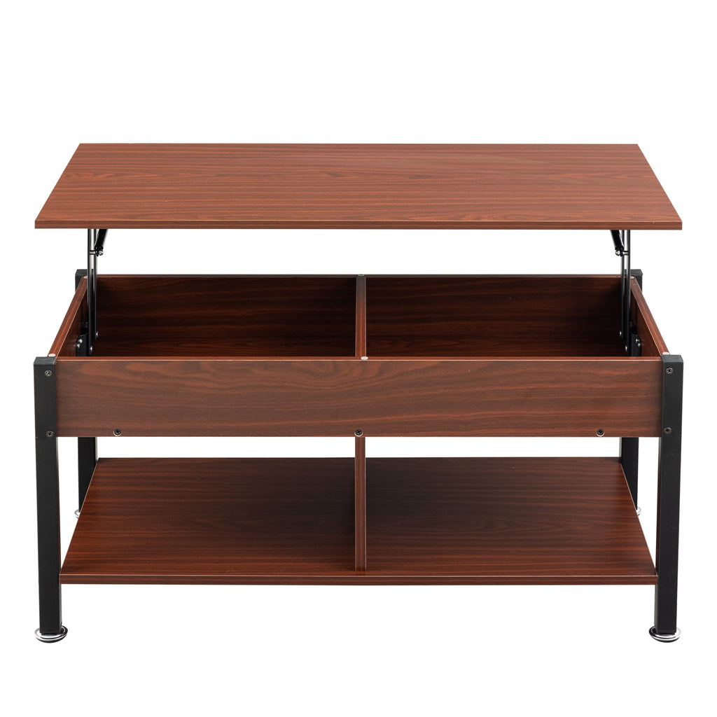 Leoglint Metal coffee table,desk,with a lifting table,and hidden storage space.There were two removable wicker baskets that could be placed in any space such as the living room,color:brownwith solid wood grain