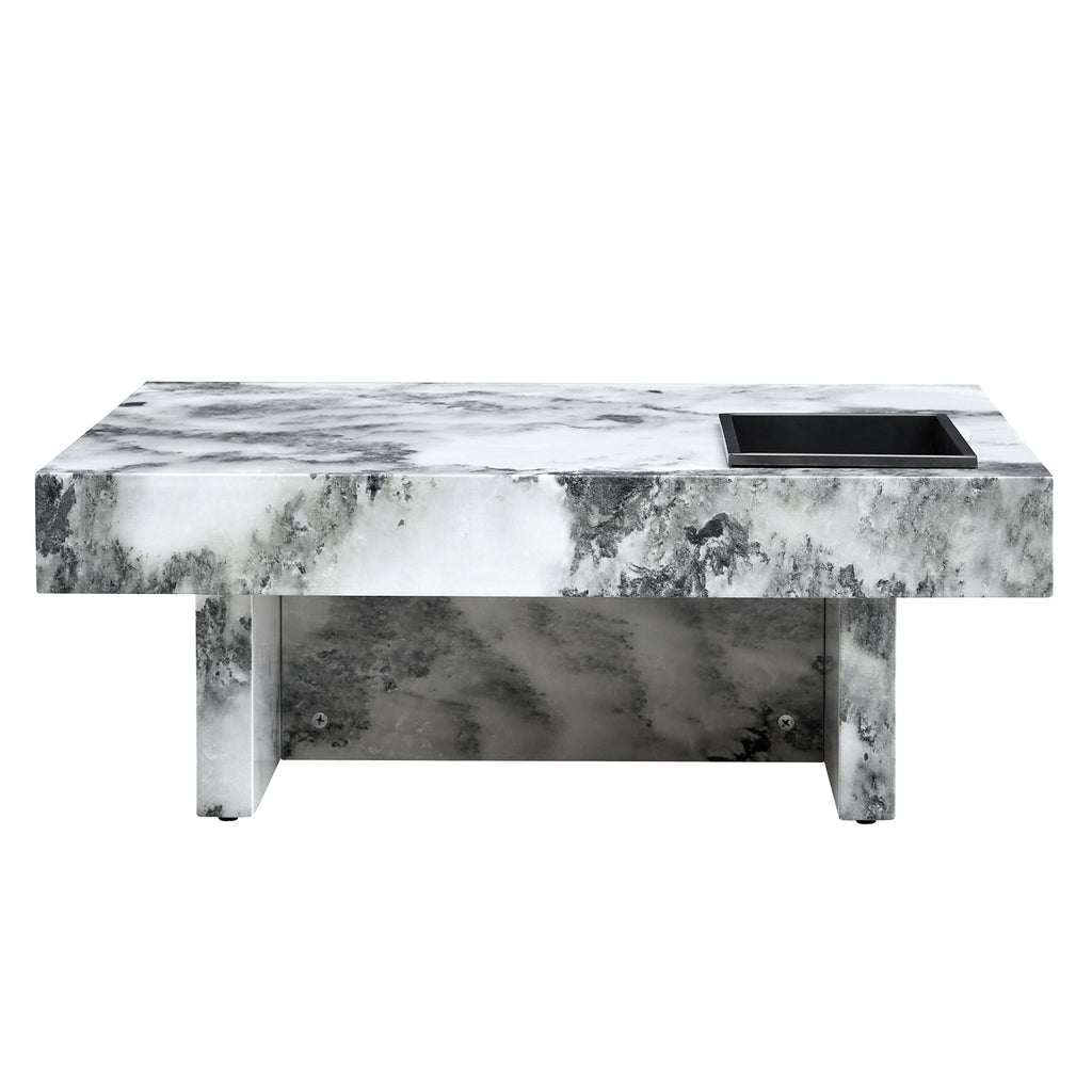 Leoglint A modern and practical coffee table, black and white in imitation marble pattern, made of MDF material. The fusion of elegance and natural fashion 31.4"* 31.4"* 12 "