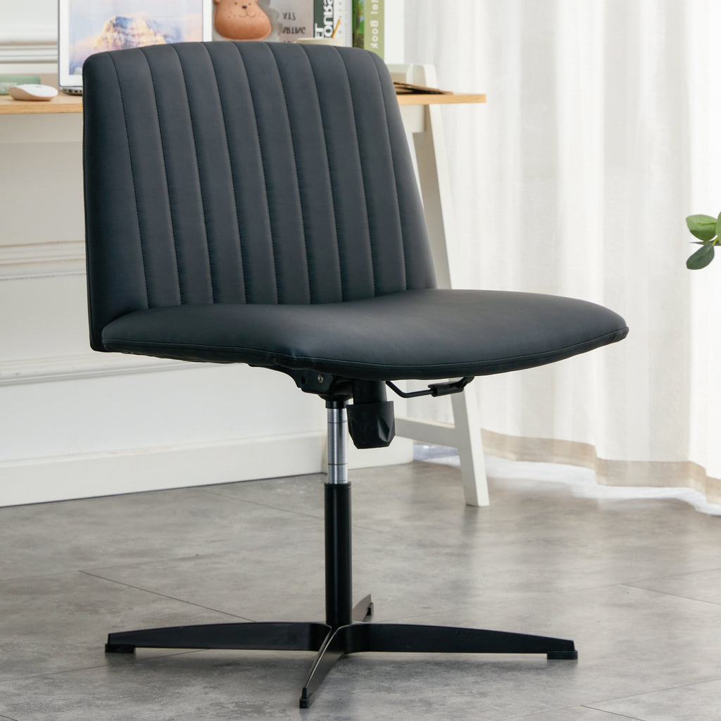 Leoglint Black High Grade Pu Material. Home Computer Chair Office Chair Adjustable 360 ° Swivel Cushion Chair With Black Foot Swivel Chair Makeup Chair Study Desk Chair. No WheelsW115167391