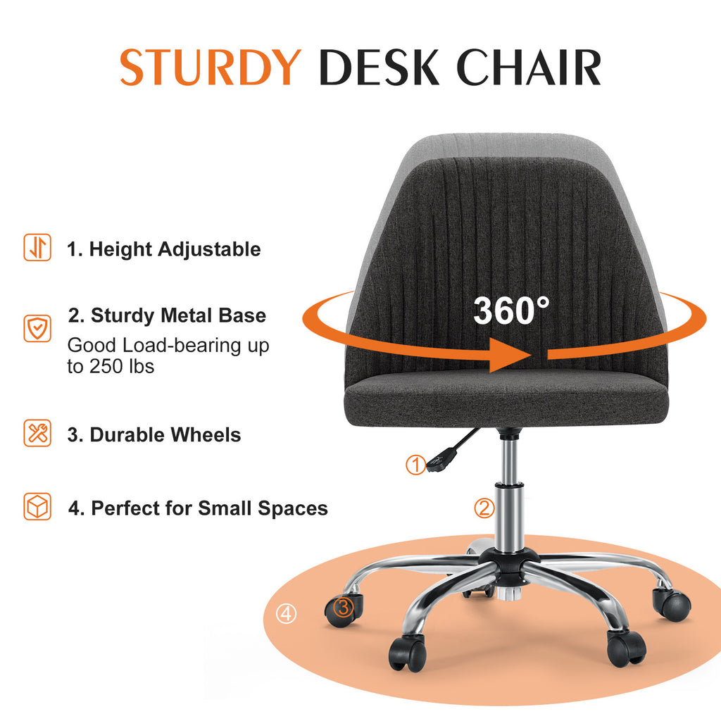 Leoglint Sweetcrispy Armless Home Office Chair with Wheels Adjustable Swivel Task Computer Vanity Chair for Small Spaces