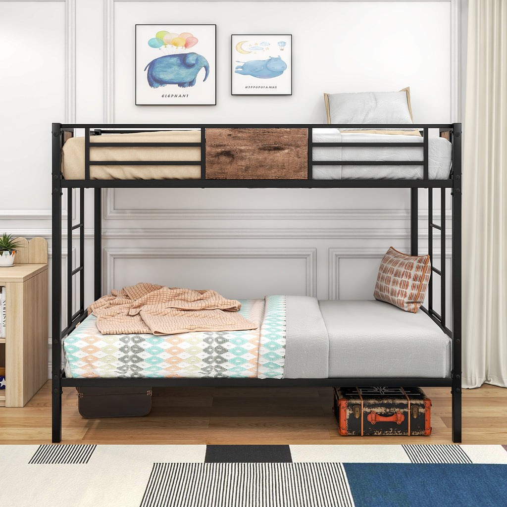 Leoglint Twin Over Twin Size Metal Bunk Bed Frame Black