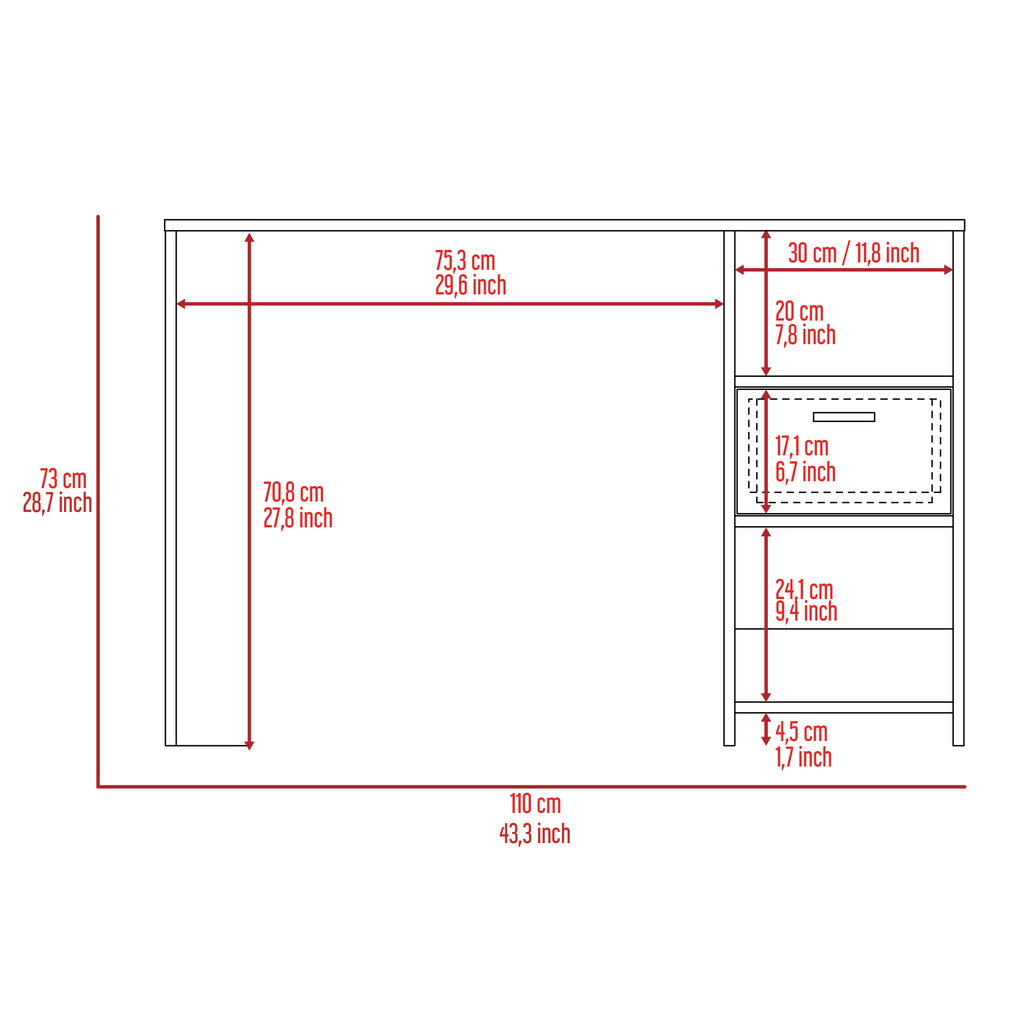 Leoglint Omma Computer Office Desk, One Drawer, Two Shelves